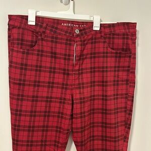 NWT American Eagle Plus Size High-Rise Jegging Red Plaid Next Level Stretch Sz24